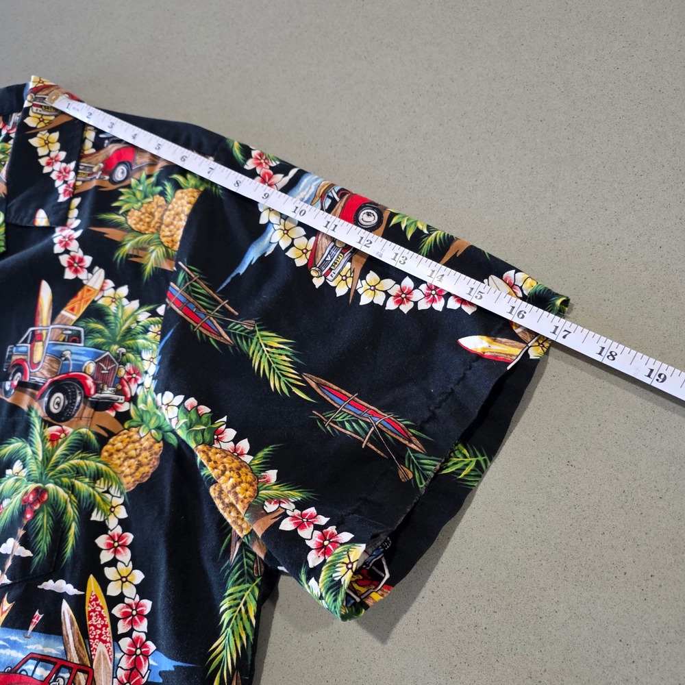 RJC Hawaiian Shirt Mens‎ XL Black Woodie Car Surfboard Pineapple Tropical Hawaii - Picture 2 of 12